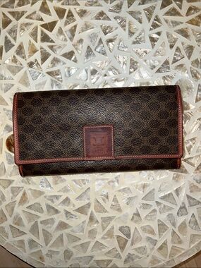 Vintage Celine Macadam Kisslock Long Flap Wallet Brown